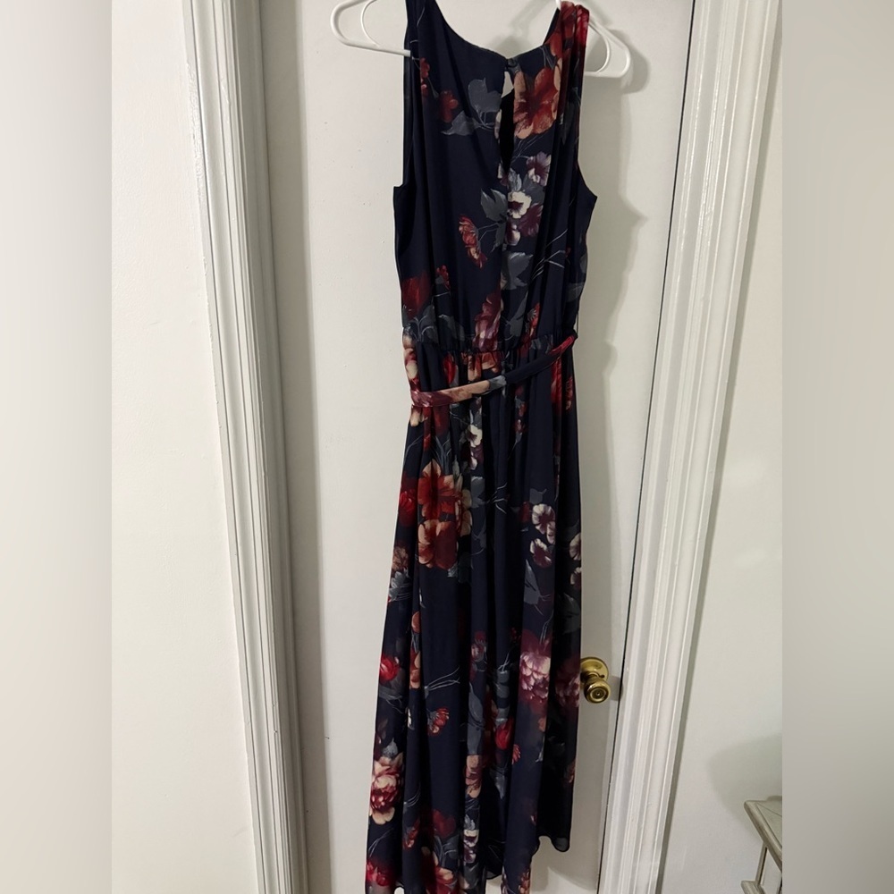 Navy Floral Maxi Dress with Tie Waist - Picture 2 of 4
